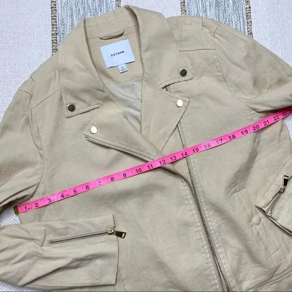 Cuyana Sand Linen Blend Moto Zip Up Jacket Women’s XL - Picture 9 of 9